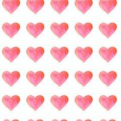 Fototapeta premium Seamless pattern with watercolor hearts. Romantic love hand drawn backgrounds texture. For greeting cards, wrapping paper, wedding, birthday, fabric, textile, Valentines Day, mothers Day, easter