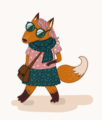 funny fox character, summer, spring walks / vector illustration