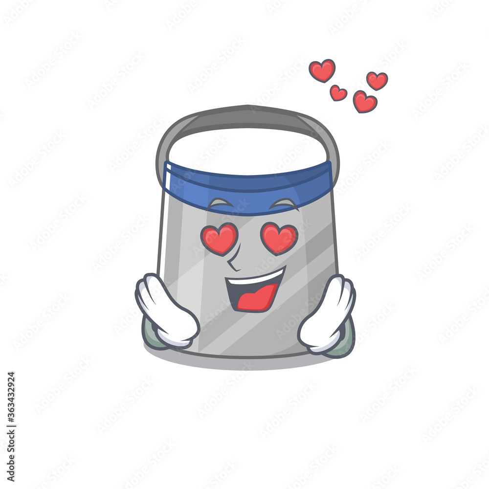 Sticker romantic face shield cartoon character has a falling in love eyes