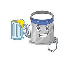 A cartoon concept of face shield with a glass of beer