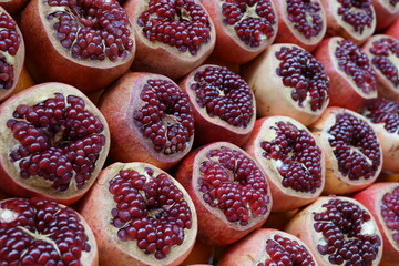 Istanbul pomegranate rubies of fertility. Close up. Gourmet photo for art decoration and food blog.
