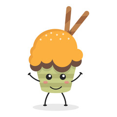 Cute flat cartoon cupcake illustration. Vector illustration of a cute cupcake with a smiling expression. Cute cake mascot design
