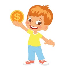 boy holds coin