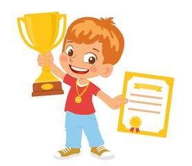 boy with a winner cup