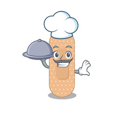 mascot character style of standard bandage chef serving dinner on tray