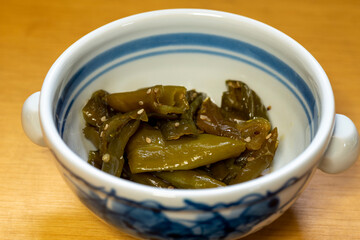 Cooked bell peppers as a side dish in Japan
