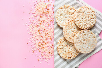 Rice crispbreads on color background