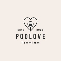 podcast love hipster vintage logo vector icon illustration
