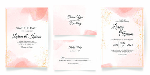 Beautiful wedding card invitation template set with splash watercolor