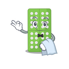 A Caricature design style of medicine pills as a waiter with a white napkin