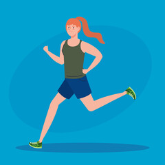 Fototapeta na wymiar woman marathoner running sportive, female in run competition or marathon race poster, healthy lifestyle and sport illustration design