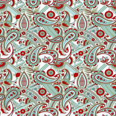 Naklejka premium seamless traditional indian paisley pattern on white background 
