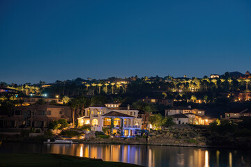 Fototapeta na wymiar Night view of some beautiful residence house at Lake Las Vegas