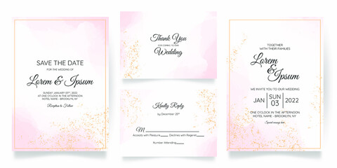 Fototapeta premium Beautiful wedding card invitation template set with splash watercolor