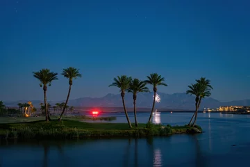 Gordijnen Night view of some beautiful residence house at Lake Las Vegas © Kit Leong