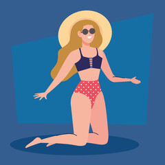 woman with swimsuit using hat summer, holiday vacation season vector illustration design