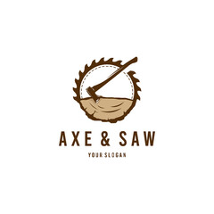 axe and saw lumberjack wood working vintage logo