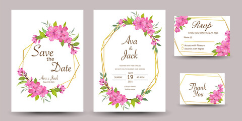 sets wedding invitation or greeting card with cherry blossom design