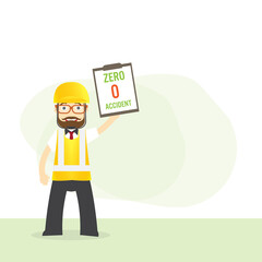 Construction ,Technician worker showing zero accident sign, safety first concept, vector illustrator