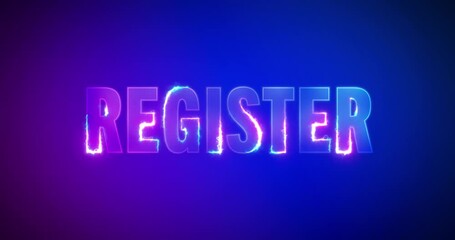 Register. Electric lightning words. Burning Logotype on purple blue background. High quality 4k footage - Powered by Adobe