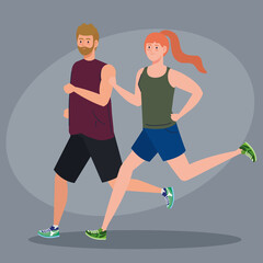 Obraz na płótnie Canvas couple marathoner running sportive, man and woman run competition or marathon race poster, healthy lifestyle and sport vector illustration design