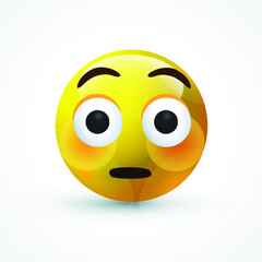 vector round yellow cartoon bubble Blushing Embarrassed Shame emoticons comment social media Facebook Instagram Whatsapp chat comment reactions, icon template face emoji character message