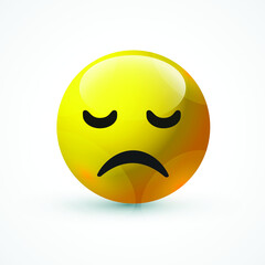 vector round yellow cartoon bubble Sad Sadface Disappointed emoticons comment social media Facebook Instagram Whatsapp chat comment reactions, icon template face emoji character message
