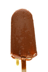 chocolate flavor popsicle in a melting process on white