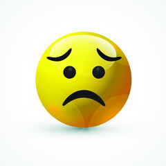 vector round yellow cartoon bubble Sad Sadface Worried emoticons comment social media Facebook Instagram Whatsapp chat comment reactions, icon template face emoji character message