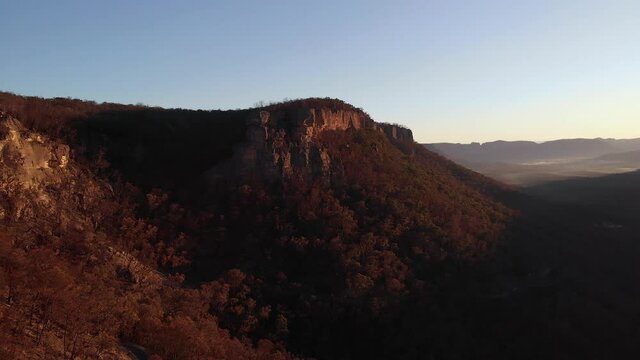 Drone Shot Flying Up To Canyon Wall, Australian Bush