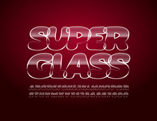 Vector Super Glass Alphabet set. Glossy transparent Letters and Numbers. Iced crystal Font