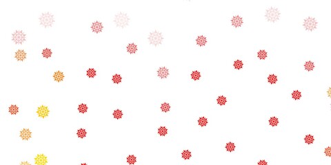 Light red, yellow vector background with christmas snowflakes.