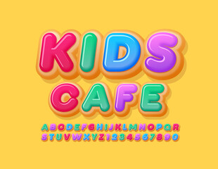 Vector colorful sign Kids Cafe. Bright Cake Font. Tasty Donut Alphabet Letters and Numbers set