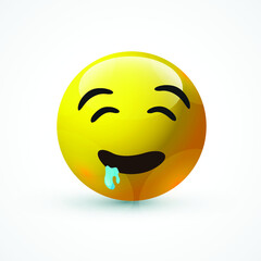 vector round yellow cartoon bubble Drool Drooling emoticons comment social media Facebook Instagram Whatsapp chat comment reactions, icon template face emoji character message