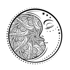 Ethnic cresent moon motif. Antistress coloring page
