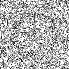 Black and white abstract vintage floral seamless pattern.