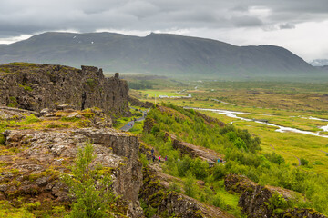 View of the path in the Thingvellir National Park.