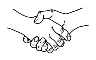 Handshake in hand drawn doodle style. Sketch. Isolated on a white background. Vector illustration