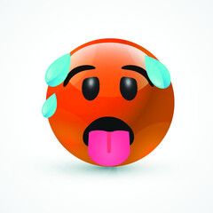 vector round red cartoon bubble Hot   Overheated emoticons comment social media Facebook Instagram Whatsapp chat comment reactions, icon template face emoji character message