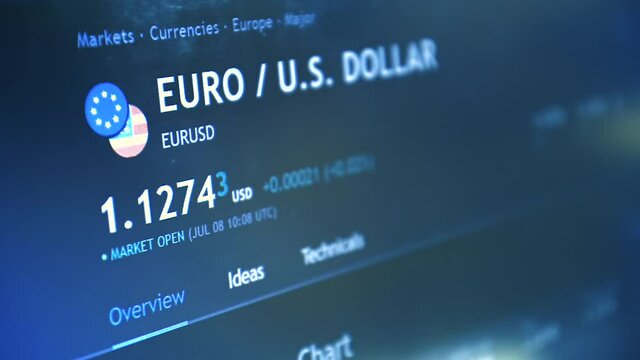 Currency exchange. Trading pair euro / dollar on stock market or forex trading platform.
