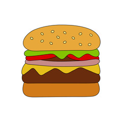 Hamburger. Doodle element. Fast food Icon.Vector illustration.