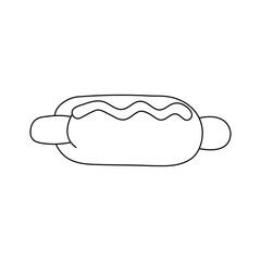 Hand drawn hot dog , of black contour isolated on white background. Design element for coloring book. Vector. 