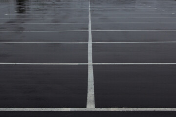 Empty open Parking space with white markings after the rain.