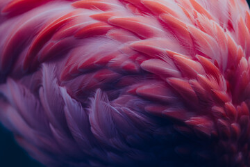 Beautiful close-up of the feathers of a pink flamingo bird. Creative background.  - obrazy, fototapety, plakaty