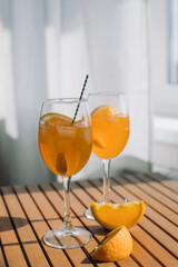 Glasses of traditional Italian aperitif. Homemade cocktail for relax.