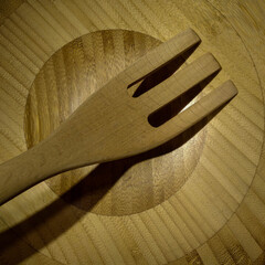 Crafted wooden forks and bowls.