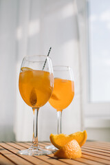 Summer refreshing aperitif drink aperol spritz.
