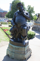 A statue of Flastaff in The William Shakespeare Memorial at Bancroft Gardens in Stratford upon Avon in Warwickshire in the UK