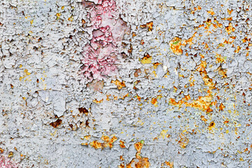 Creative background of rusty metal with cracks and scratches, carelessly painted paint. Grungy...