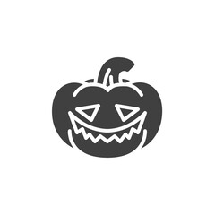 Halloween pumpkin emoticon vector icon. filled flat sign for mobile concept and web design. Laughing pumpkin face emoji glyph icon. Symbol, logo illustration. Vector graphics